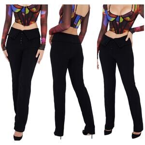 House of CB London NWT Ava Black Front Fold Trouser Pant Size S Stretch Crepe